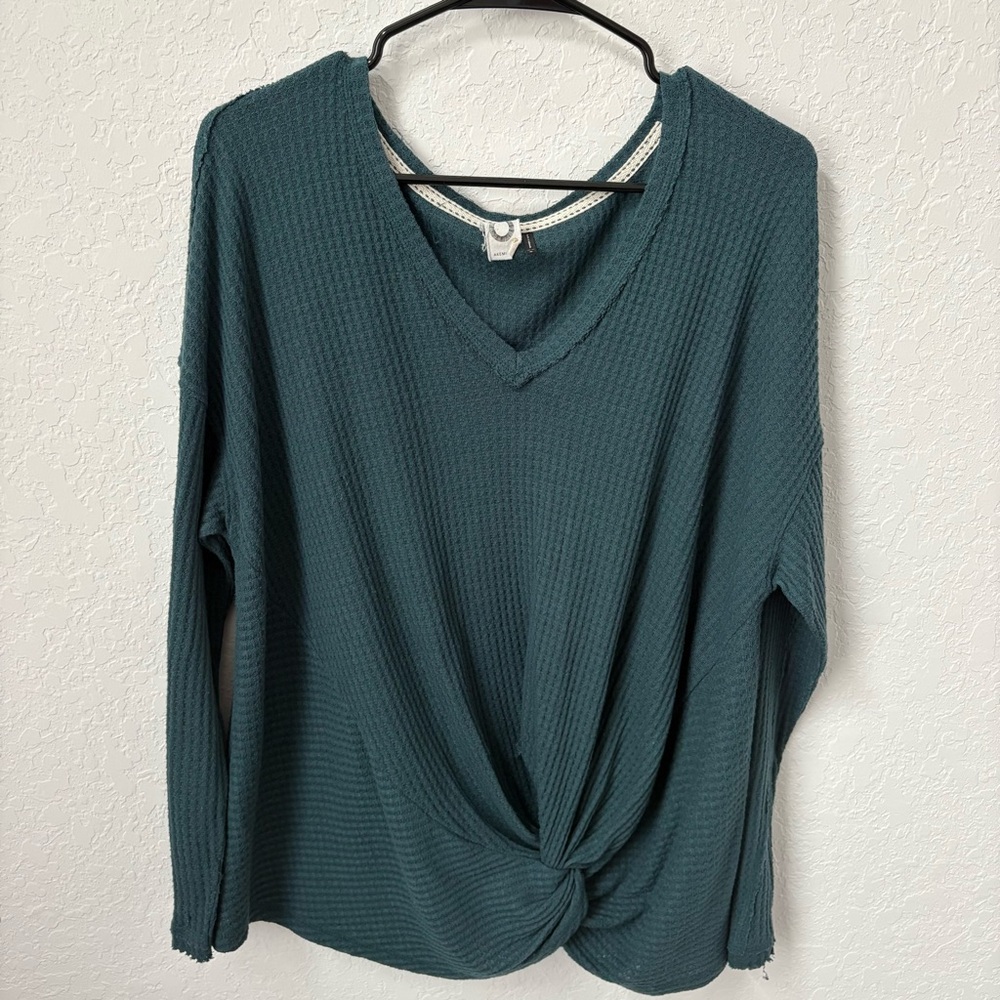 Anthropologie Akemi + Kin Teal Knit Top, Emerald Green, Size XL